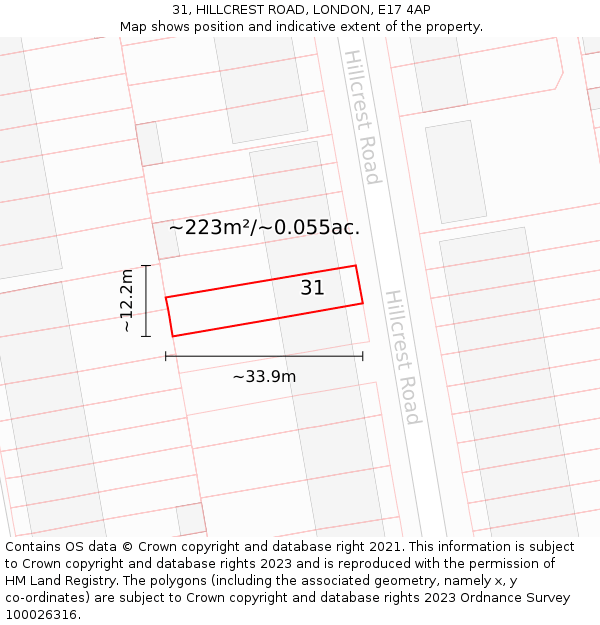 31, HILLCREST ROAD, LONDON, E17 4AP: Plot and title map