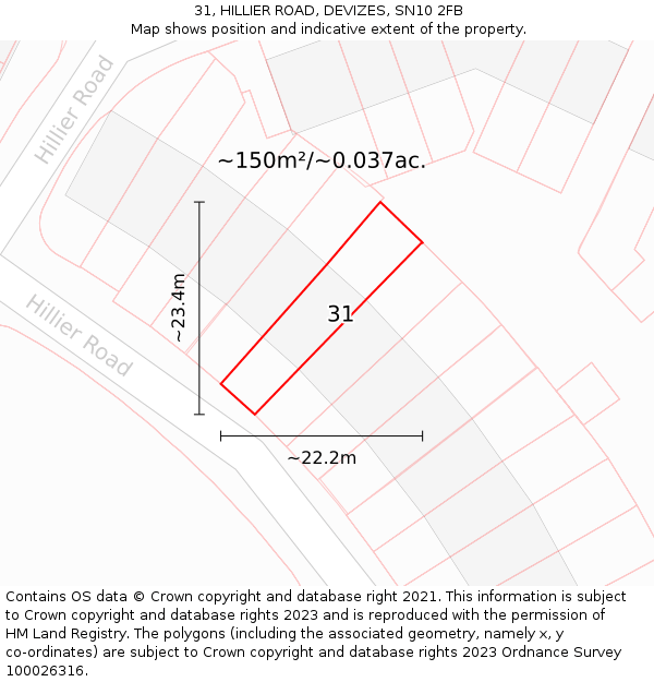 31, HILLIER ROAD, DEVIZES, SN10 2FB: Plot and title map
