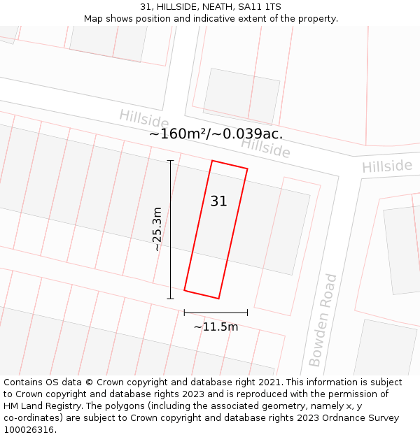 31, HILLSIDE, NEATH, SA11 1TS: Plot and title map