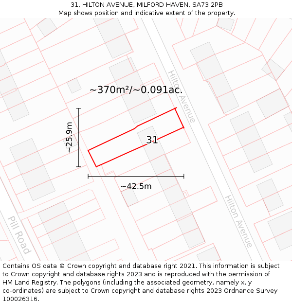 31, HILTON AVENUE, MILFORD HAVEN, SA73 2PB: Plot and title map