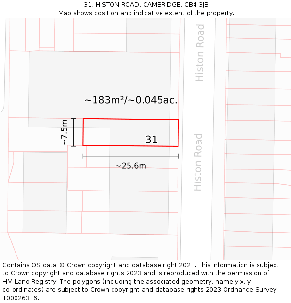 31, HISTON ROAD, CAMBRIDGE, CB4 3JB: Plot and title map