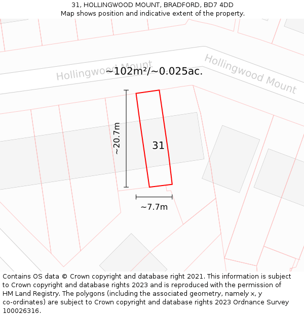 31, HOLLINGWOOD MOUNT, BRADFORD, BD7 4DD: Plot and title map