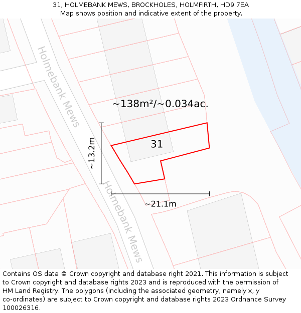 31, HOLMEBANK MEWS, BROCKHOLES, HOLMFIRTH, HD9 7EA: Plot and title map