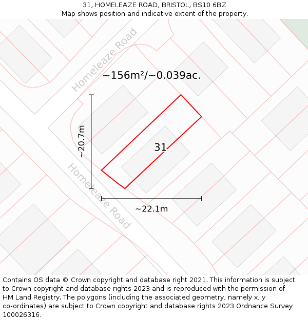 31, HOMELEAZE ROAD, BRISTOL, BS10 6BZ: Plot and title map