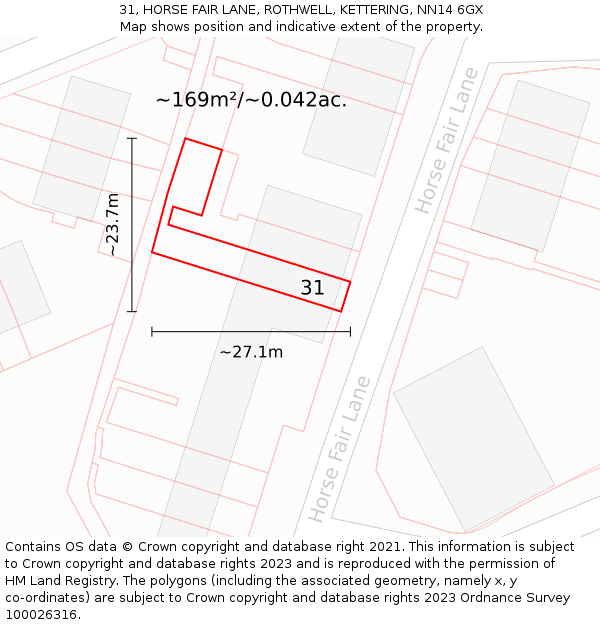 31, HORSE FAIR LANE, ROTHWELL, KETTERING, NN14 6GX: Plot and title map