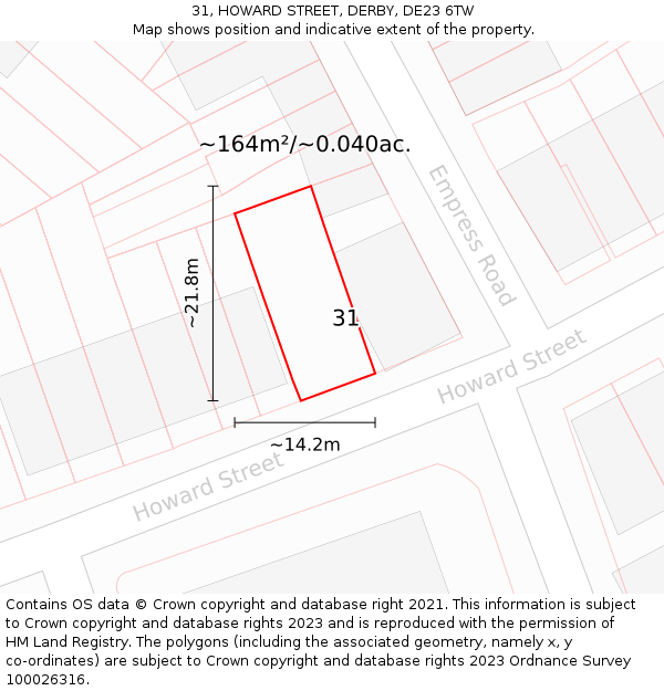 31, HOWARD STREET, DERBY, DE23 6TW: Plot and title map