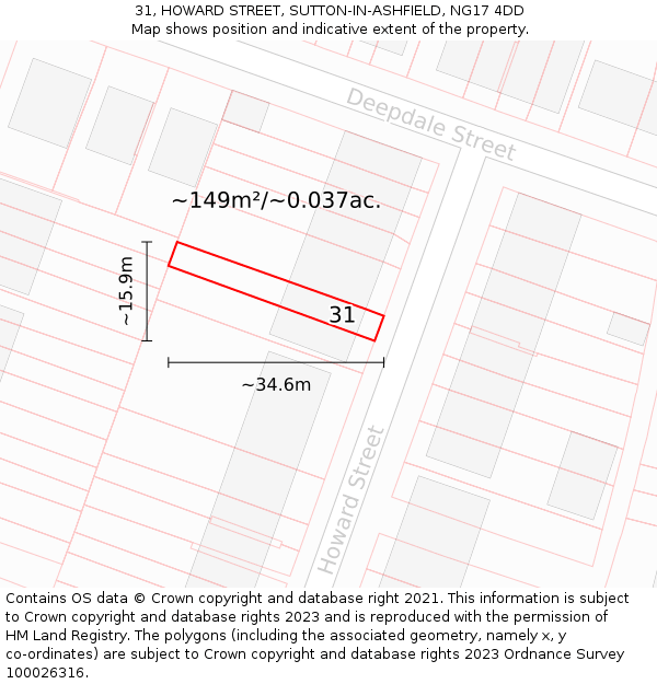 31, HOWARD STREET, SUTTON-IN-ASHFIELD, NG17 4DD: Plot and title map