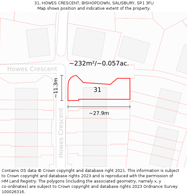 31, HOWES CRESCENT, BISHOPDOWN, SALISBURY, SP1 3FU: Plot and title map