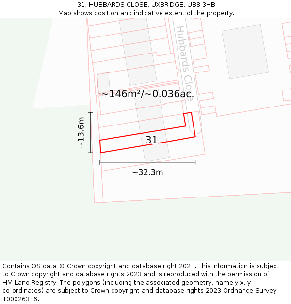 31, HUBBARDS CLOSE, UXBRIDGE, UB8 3HB: Plot and title map