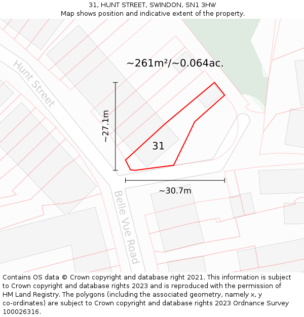 31, HUNT STREET, SWINDON, SN1 3HW: Plot and title map