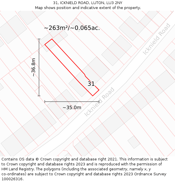 31, ICKNIELD ROAD, LUTON, LU3 2NY: Plot and title map