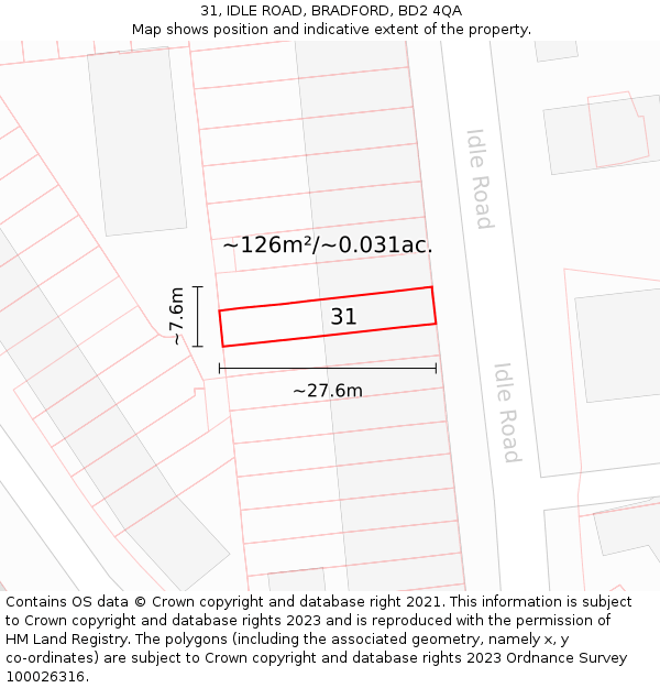 31, IDLE ROAD, BRADFORD, BD2 4QA: Plot and title map