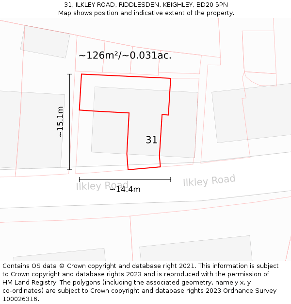 31, ILKLEY ROAD, RIDDLESDEN, KEIGHLEY, BD20 5PN: Plot and title map