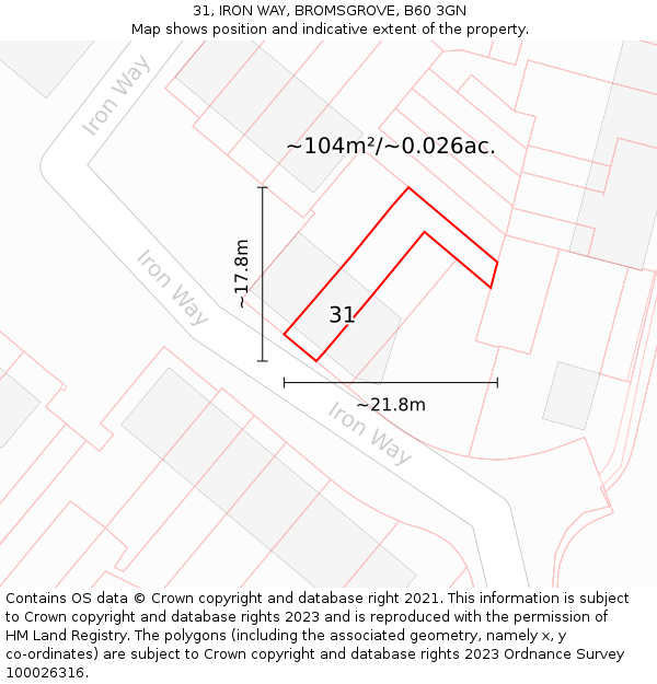31, IRON WAY, BROMSGROVE, B60 3GN: Plot and title map