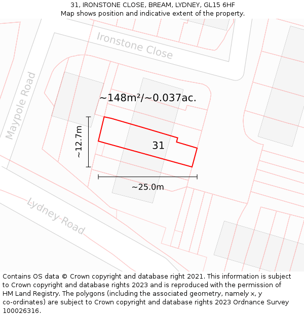 31, IRONSTONE CLOSE, BREAM, LYDNEY, GL15 6HF: Plot and title map