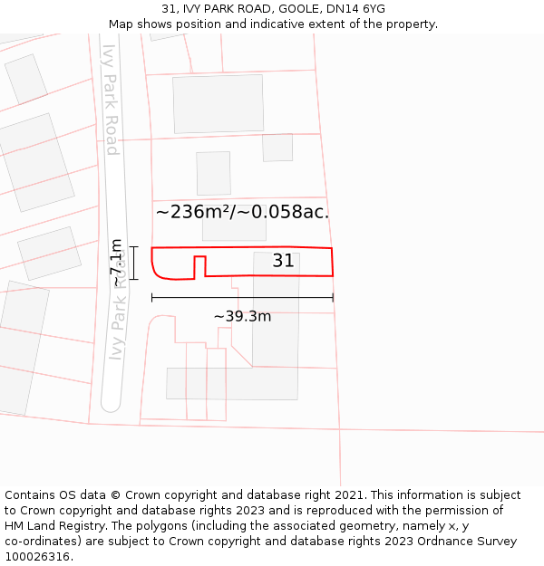 31, IVY PARK ROAD, GOOLE, DN14 6YG: Plot and title map