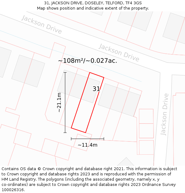 31, JACKSON DRIVE, DOSELEY, TELFORD, TF4 3GS: Plot and title map