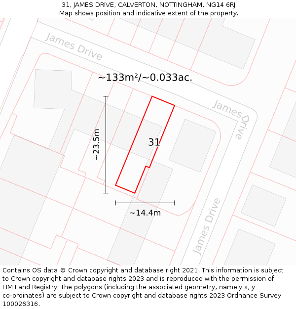 31, JAMES DRIVE, CALVERTON, NOTTINGHAM, NG14 6RJ: Plot and title map