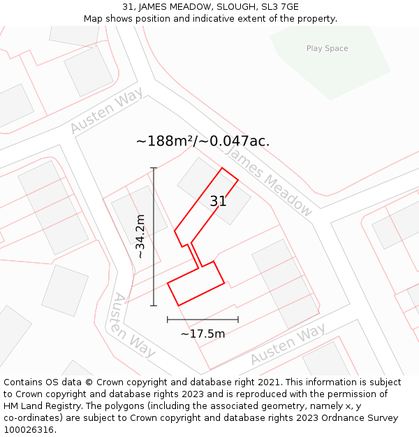 31, JAMES MEADOW, SLOUGH, SL3 7GE: Plot and title map