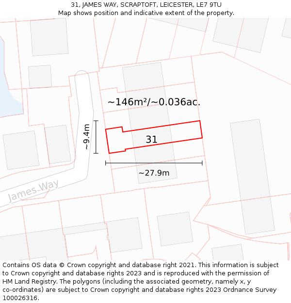 31, JAMES WAY, SCRAPTOFT, LEICESTER, LE7 9TU: Plot and title map