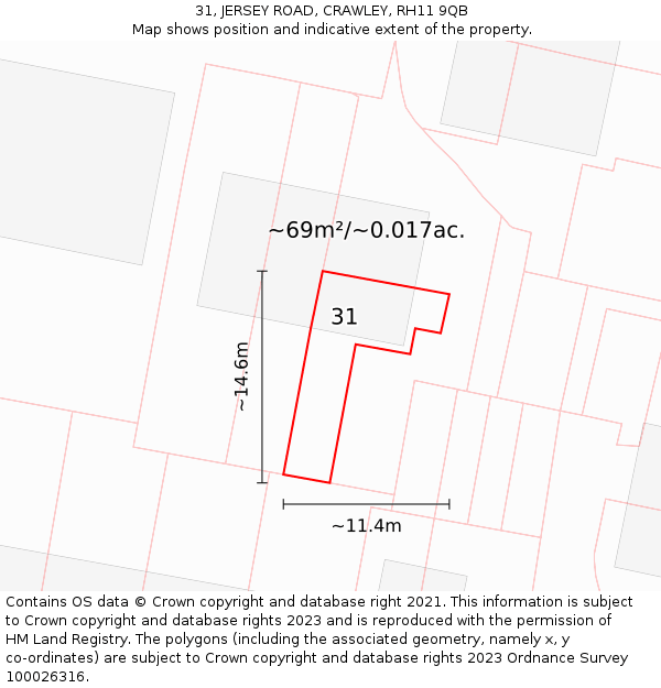 31, JERSEY ROAD, CRAWLEY, RH11 9QB: Plot and title map