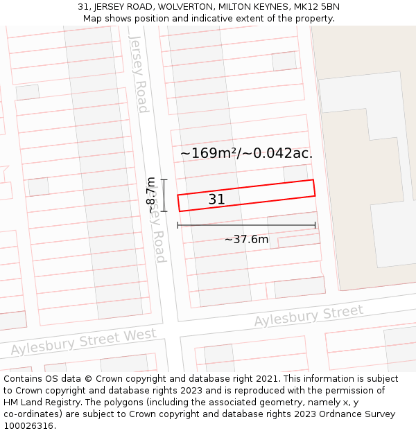 31, JERSEY ROAD, WOLVERTON, MILTON KEYNES, MK12 5BN: Plot and title map