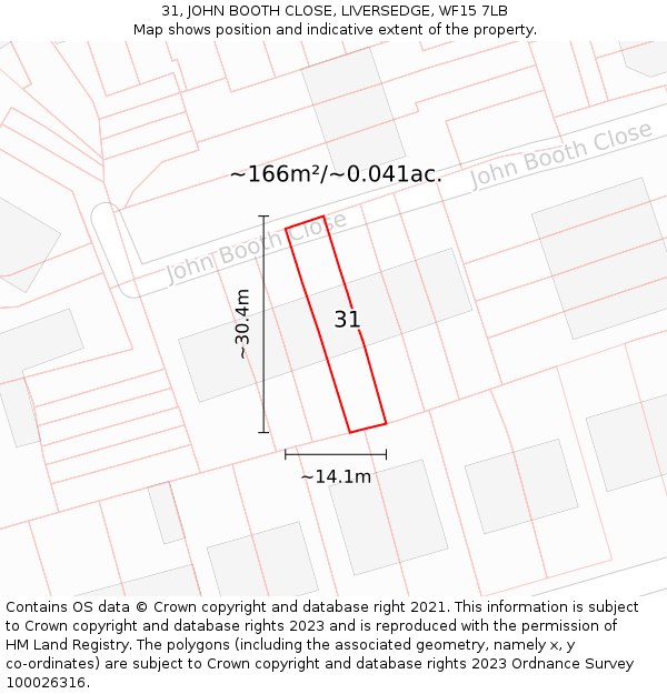 31, JOHN BOOTH CLOSE, LIVERSEDGE, WF15 7LB: Plot and title map