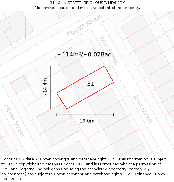 31, JOHN STREET, BRIGHOUSE, HD6 2DY: Plot and title map