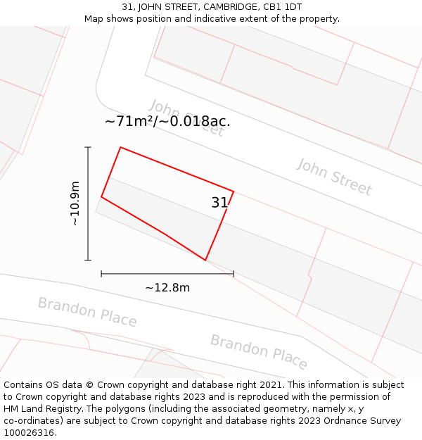 31, JOHN STREET, CAMBRIDGE, CB1 1DT: Plot and title map