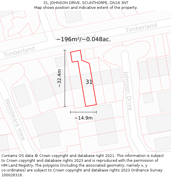 31, JOHNSON DRIVE, SCUNTHORPE, DN16 3NT: Plot and title map