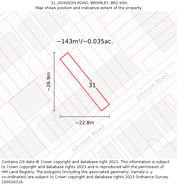 31, JOHNSON ROAD, BROMLEY, BR2 9SN: Plot and title map