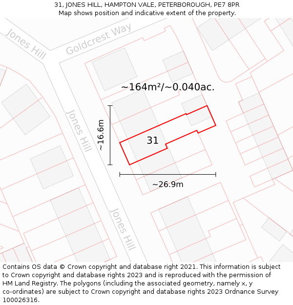 31, JONES HILL, HAMPTON VALE, PETERBOROUGH, PE7 8PR: Plot and title map