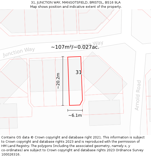 31, JUNCTION WAY, MANGOTSFIELD, BRISTOL, BS16 9LA: Plot and title map