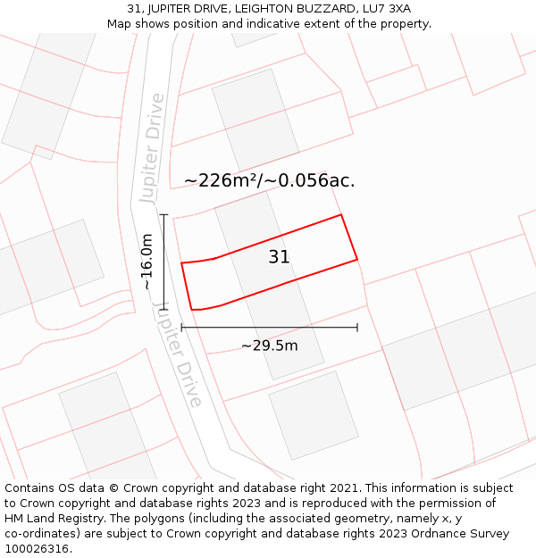 31, JUPITER DRIVE, LEIGHTON BUZZARD, LU7 3XA: Plot and title map
