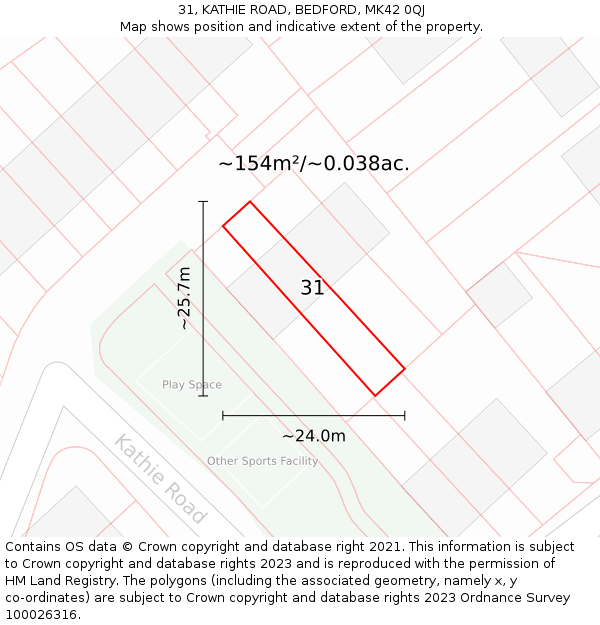 31, KATHIE ROAD, BEDFORD, MK42 0QJ: Plot and title map