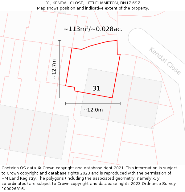 31, KENDAL CLOSE, LITTLEHAMPTON, BN17 6SZ: Plot and title map