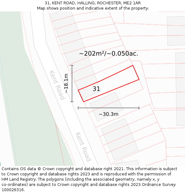 31, KENT ROAD, HALLING, ROCHESTER, ME2 1AR: Plot and title map