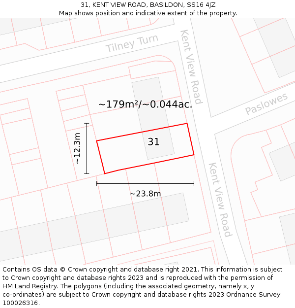 31, KENT VIEW ROAD, BASILDON, SS16 4JZ: Plot and title map