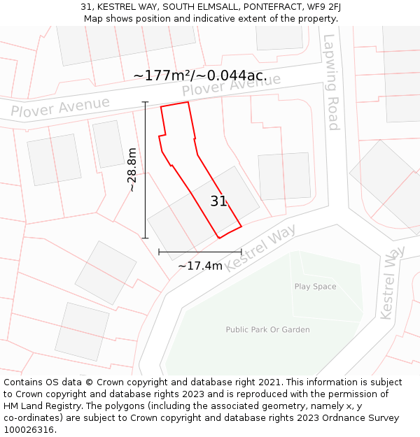 31, KESTREL WAY, SOUTH ELMSALL, PONTEFRACT, WF9 2FJ: Plot and title map