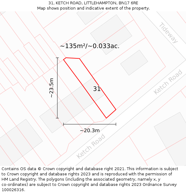 31, KETCH ROAD, LITTLEHAMPTON, BN17 6RE: Plot and title map