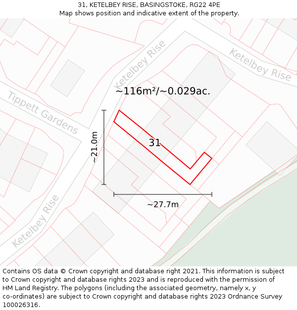 31, KETELBEY RISE, BASINGSTOKE, RG22 4PE: Plot and title map