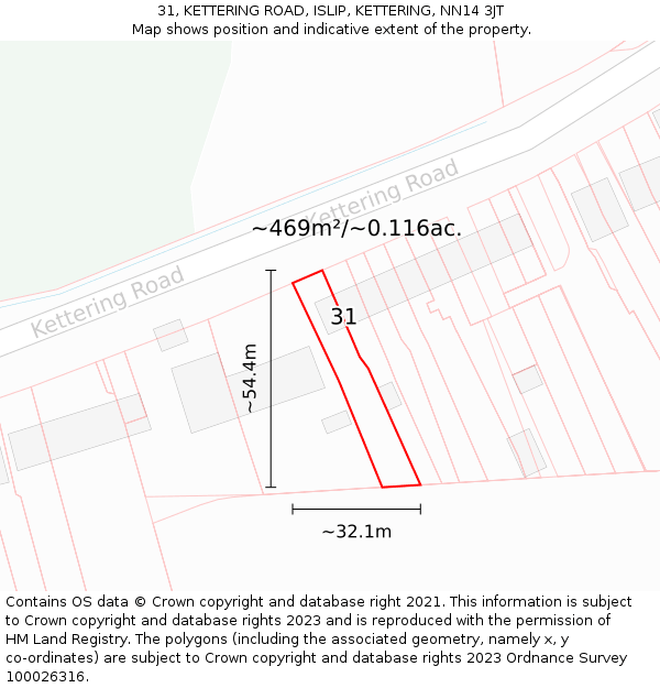 31, KETTERING ROAD, ISLIP, KETTERING, NN14 3JT: Plot and title map