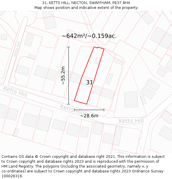 31, KETTS HILL, NECTON, SWAFFHAM, PE37 8HX: Plot and title map