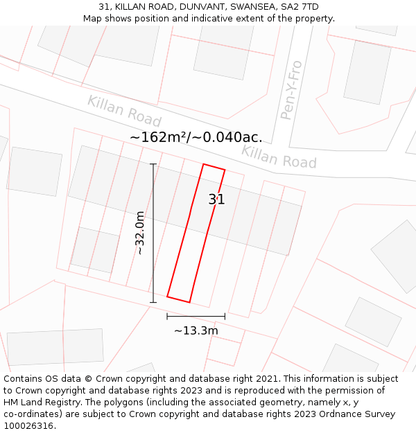31, KILLAN ROAD, DUNVANT, SWANSEA, SA2 7TD: Plot and title map