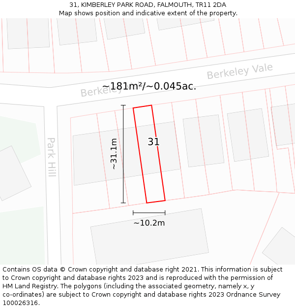 31, KIMBERLEY PARK ROAD, FALMOUTH, TR11 2DA: Plot and title map