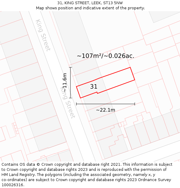 31, KING STREET, LEEK, ST13 5NW: Plot and title map