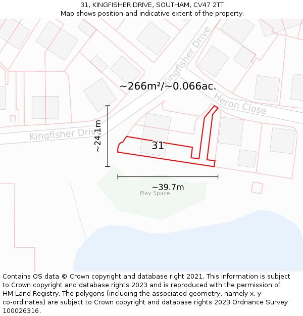 31, KINGFISHER DRIVE, SOUTHAM, CV47 2TT: Plot and title map