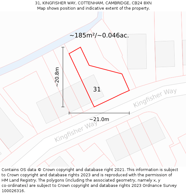 31, KINGFISHER WAY, COTTENHAM, CAMBRIDGE, CB24 8XN: Plot and title map