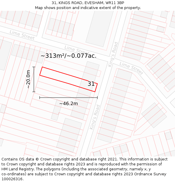 31, KINGS ROAD, EVESHAM, WR11 3BP: Plot and title map