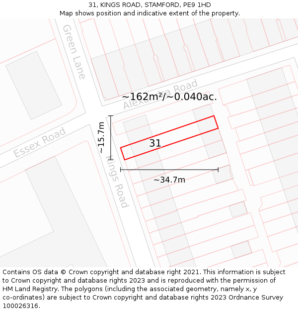 31, KINGS ROAD, STAMFORD, PE9 1HD: Plot and title map
